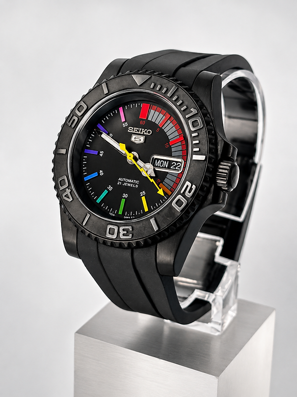 Seimod Black Rainbow - Reloj personalizado con movimiento automático NH35 y cristal de zafiro | XP Watch Co.