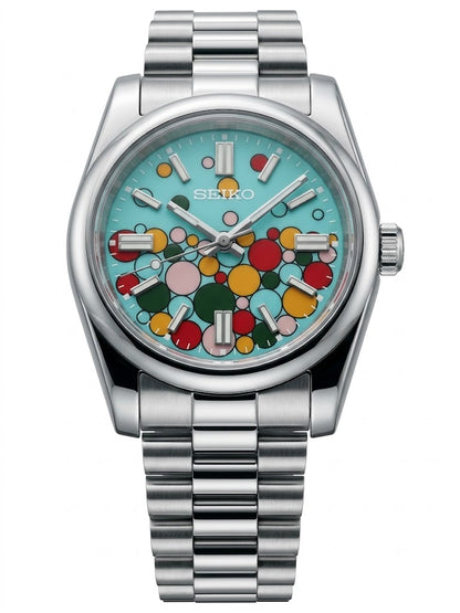 DJ-Fluted "Celebration Bubbles" (Non-Fluted Bezel) - Reloj personalizado con cristal de zafiro y acero inoxidable 316L | XP Watch Co.
