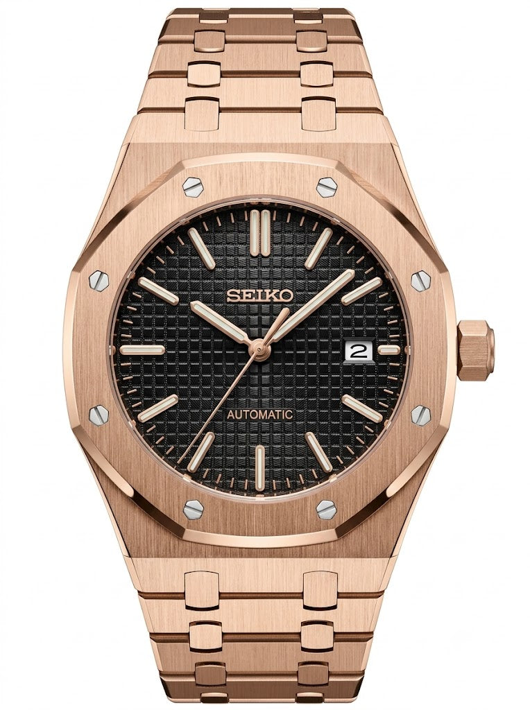 ROAK RoseGold "Black dial" - Reloj personalizado con movimiento automático NH35 y cristal de zafiro | XP Watch Co.