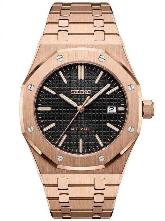ROAK RoseGold "Black dial" - Reloj personalizado con movimiento automático NH35 y cristal de zafiro | XP Watch Co.