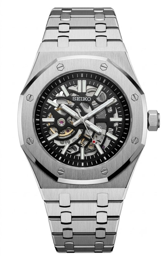 ROAK "Skeleton Silver" - Reloj mecánico personalizado con cristal de zafiro y acero inoxidable 316L | XP Watch Co.