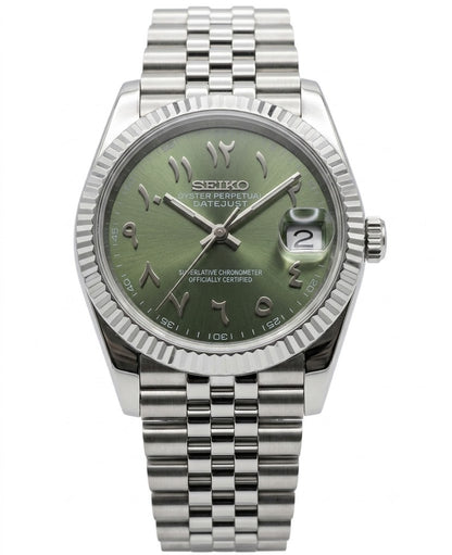 DJ-Fluted "Olive" Árabe - Reloj personalizado con cristal de zafiro y acero inoxidable 316L | XP Watch Co.