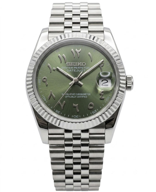 DJ-Fluted "Olive" Árabe - Reloj personalizado con cristal de zafiro y acero inoxidable 316L | XP Watch Co.