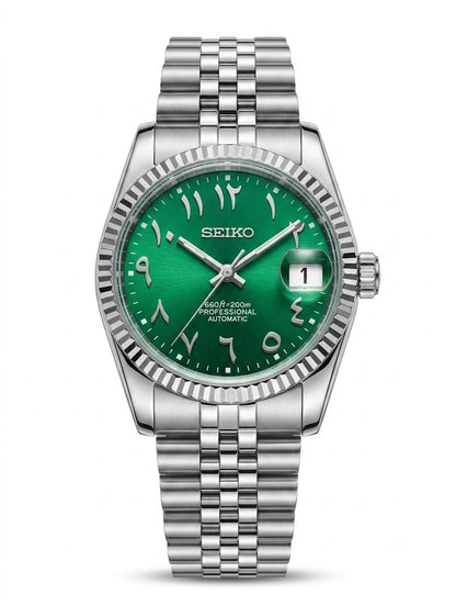 DJ-Fluted "Crystal Green" Árabe - Reloj personalizado con cristal de zafiro y acero inoxidable 316L | XP Watch Co.