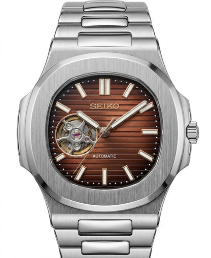 Nautic "Open Heart" Chocolate - Reloj personalizado con movimiento automático NH35 y acero inoxidable 316L | XP Watch Co.