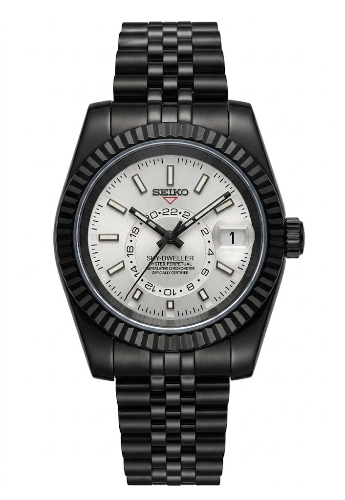 Sky-Dweller "Black / White" - Reloj personalizado con cristal de zafiro y acero inoxidable 316L | XP Watch Co.