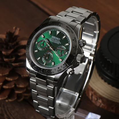 D-Racing "Emerald" - Reloj personalizado con movimiento cronógrafo VK63 y acero inoxidable 316L | XP Watch Co.