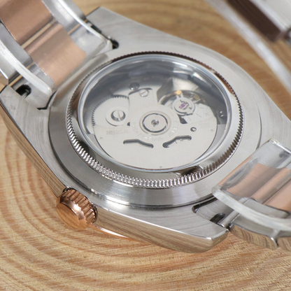 DJ-Fluted "Roman Brown" Rose Gold Two-Tone - Reloj personalizado con movimiento automático NH35 y cristal de zafiro | XP Watch Co.