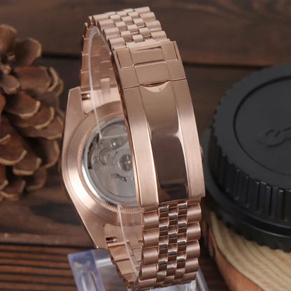 DJ-Fluted "Rose Gold Crystal Champagne" - Reloj personalizado con movimiento automático NH35 y cristal de zafiro | XP Watch Co.