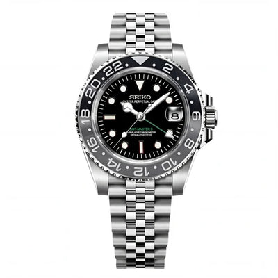 GMT Dual-Time "Black/Grey" (Bruce Wayne) - Reloj personalizado con cristal de zafiro y movimiento NH35 | XP Watch Co.
