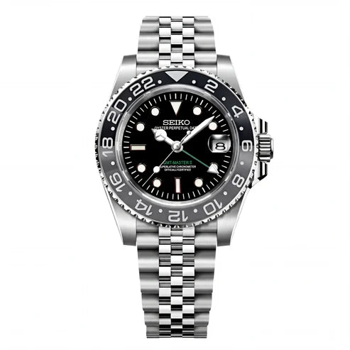 GMT Dual-Time "Black/Grey" (Bruce Wayne) - Reloj personalizado con cristal de zafiro y movimiento NH35 | XP Watch Co.
