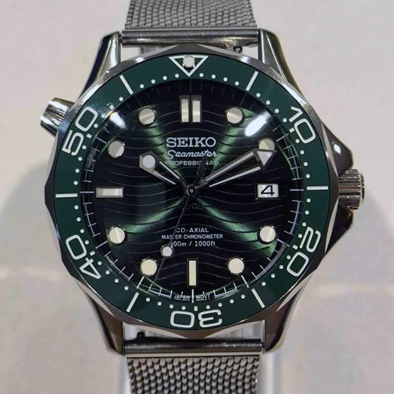 Mod Seamaster Diver Green - Reloj personalizado con cristal de zafiro y acero inoxidable 316L | XP Watch Co.