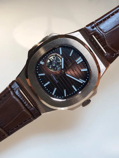 Nautic "Open Heart" Rose Gold Chocolate - Reloj personalizado con movimiento automático NH35 y cristal de zafiro | XP Watch Co.