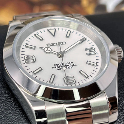 DJ-Fluted "White" (Non-Fluted Bezel) - Reloj personalizado con movimiento automático NH35 y cristal de zafiro | XP Watch Co.