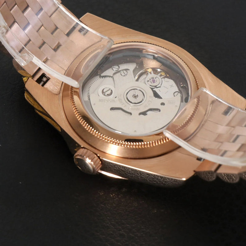 DJ-Fluted "Rose Gold Crystal Champagne" con movimiento NH35, cristal zafiro y acero 316L | XP Watch Co.