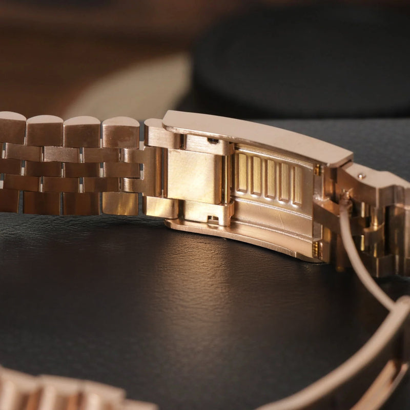 DJ-Fluted "Rose Gold Crystal Champagne" con movimiento NH35 y acero 316L cristal zafiro | XP Watch Co.