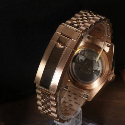 DJ-Fluted "Rose Gold Crystal Champagne" con movimiento NH35, acero 316L y cristal zafiro | XP Watch Co.