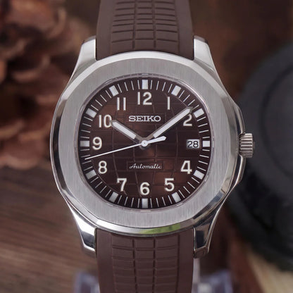 Aqua-Tropic Mod "Silver Brown" - Reloj personalizado con movimiento automático NH35 y cristal de zafiro | XP Watch Co.