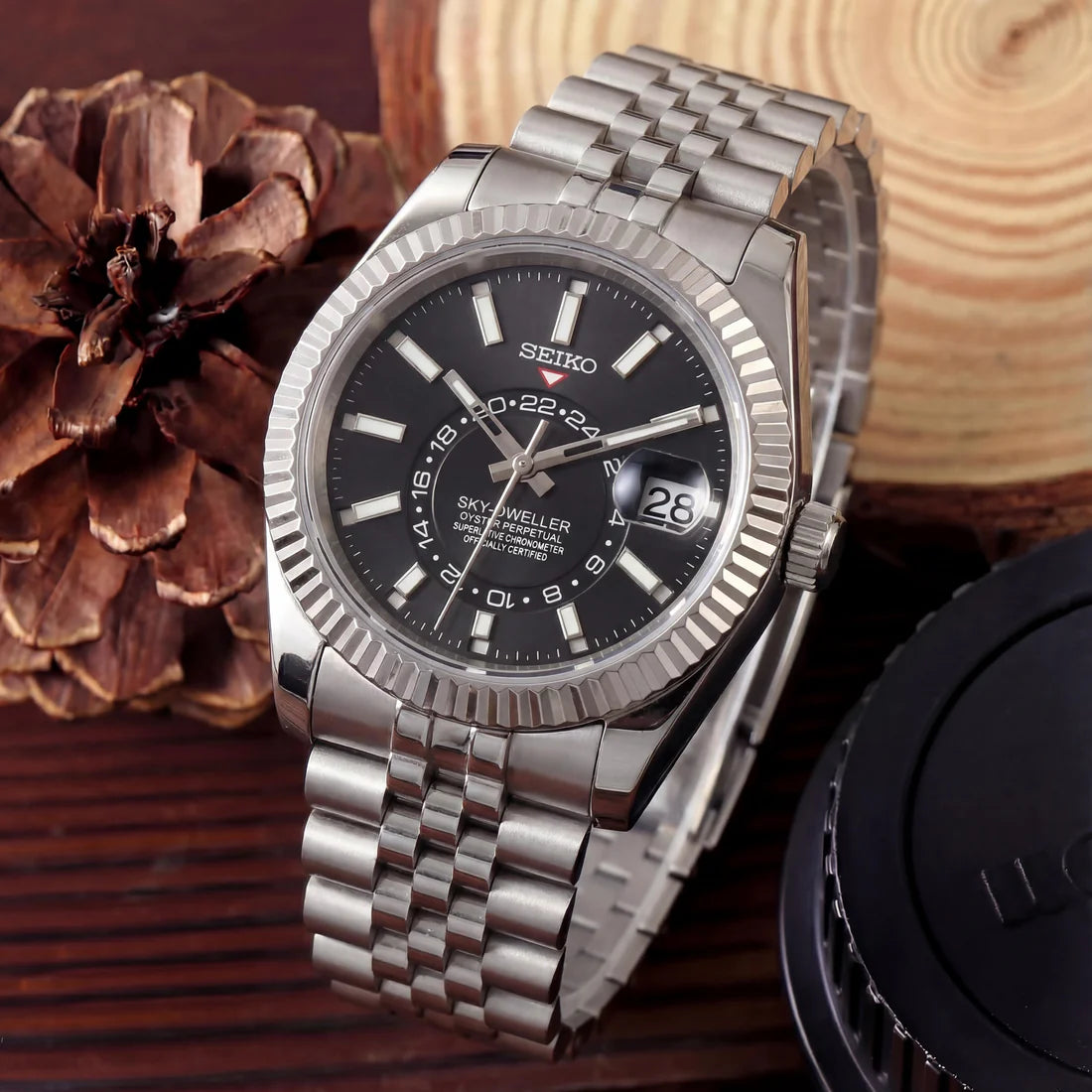 Sky-Dweller "Negro" - Reloj personalizado con movimiento automático NH35 y cristal de zafiro | XP Watch Co.