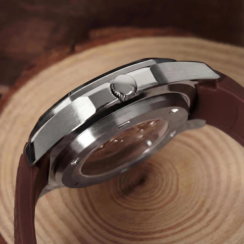 Aqua-Tropic Mod "Silver Brown" - Reloj personalizado con movimiento automático NH35 y cristal de zafiro | XP Watch Co.