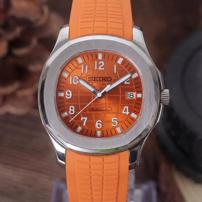 Aqua-Tropic Mod "Orange" - Reloj personalizado con cristal de zafiro y acero inoxidable 316L | XP Watch Co.
