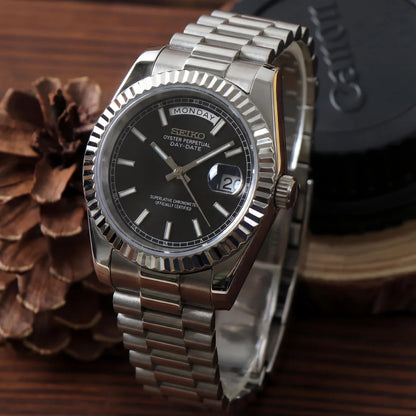 DD-President "Black" - Reloj personalizado con movimiento automático NH35 y acero inoxidable 316L | XP Watch Co.