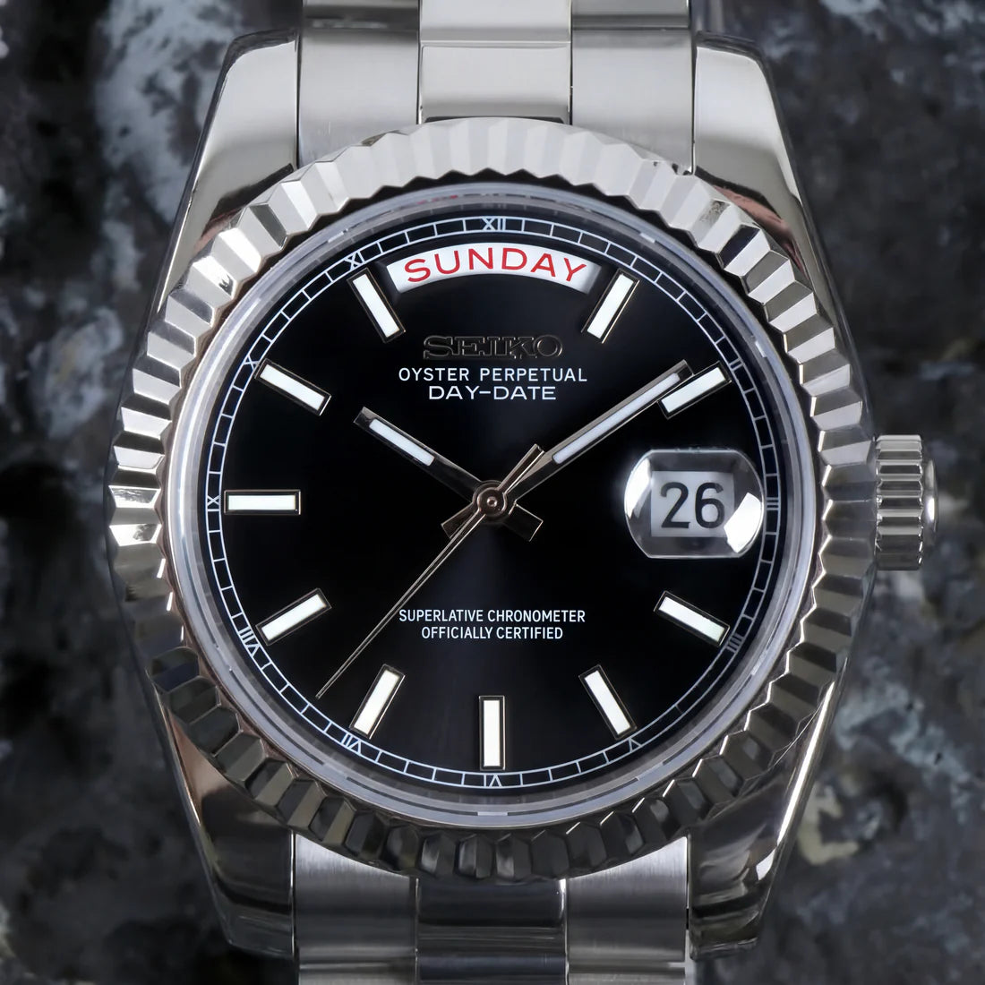 DD-President "Black" - Reloj personalizado con cristal de zafiro y acero inoxidable 316L | XP Watch Co.