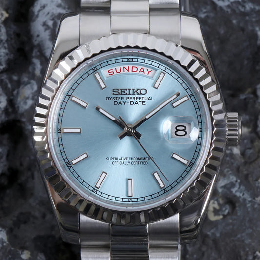 DD-President "Ice Blue" - Reloj personalizado con cristal de zafiro y acero inoxidable 316L | XP Watch Co.