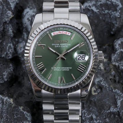 DD-President "Mint Green Roman" - Reloj personalizado con movimiento automático NH35 y cristal de zafiro | XP Watch Co.