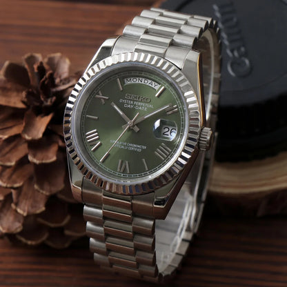 DD-President "Mint Green Roman" - Reloj personalizado con movimiento automático NH35 y cristal de zafiro | XP Watch Co.