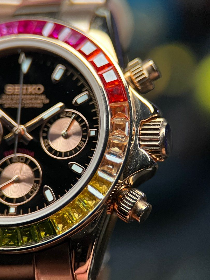 D-Racing "Rainbow" Rose Gold - Reloj personalizado con cristal de zafiro y cronógrafo VK63 | XP Watch Co.