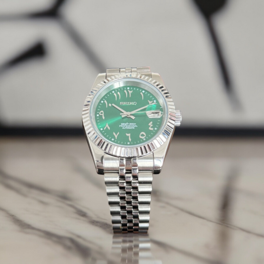 DJ-Fluted "Green" Árabe - Reloj personalizado con movimiento automático NH35 y cristal de zafiro | XP Watch Co.