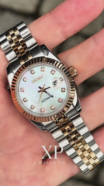 Ladyjust Two Tone Rose Gold Mother of Pearl & Diamonds