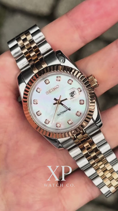 Ladyjust Two Tone Rose Gold Mother of Pearl & Diamonds