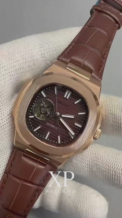 Nautic "Open Heart" Rose Gold Chocolate - Correa de Cuero