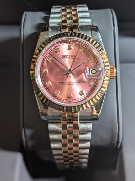 DJ-Fluted "Pink Diamond" Rose Gold Two-Tone - Reloj personalizado con cristal de zafiro y acero inoxidable 316L | XP Watch Co.