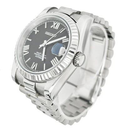DJ-Fluted "Black Roman" - Reloj personalizado con cristal de zafiro y acero inoxidable 316L | XP Watch Co.