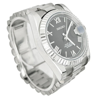 DJ-Fluted "Black Roman" - Reloj personalizado con cristal de zafiro y movimiento automático NH35 | XP Watch Co.