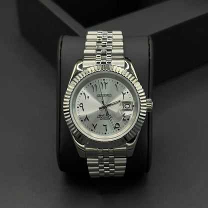DJ-Fluted Mod "Grey" Árabe - Reloj personalizado con movimiento automático NH35 y cristal de zafiro | XP Watch Co.