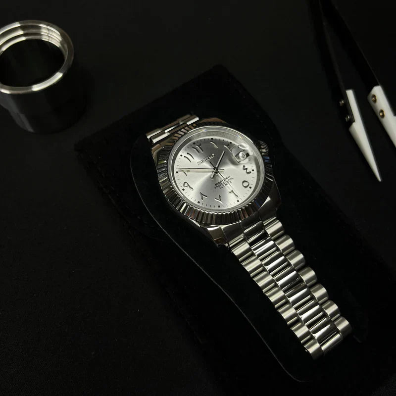 DJ-Fluted Mod "Grey" Árabe - Reloj personalizado con movimiento automático NH35 y cristal de zafiro | XP Watch Co.