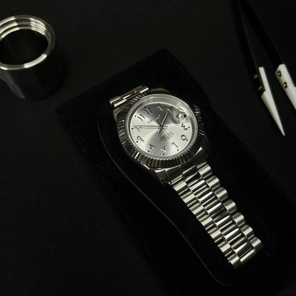 DJ-Fluted Mod "Grey" Árabe - Reloj personalizado con movimiento automático NH35 y cristal de zafiro | XP Watch Co.