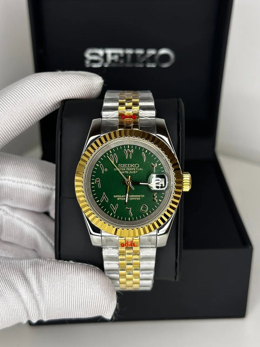 Reloj Automático XP Mod XP Mod DJ-Fluted Silver Gold - Arabic "Green" con movimiento NH35 automático, cristal zafiro | XP Watch Co.