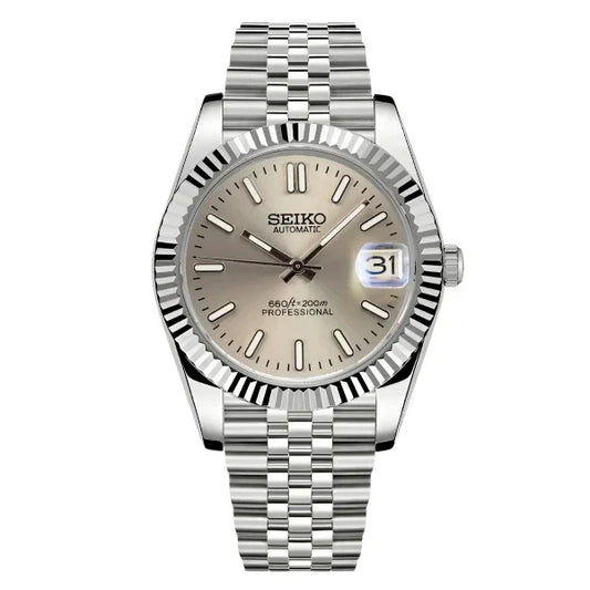 DJ-Fluted "Champagne" - Reloj automático personalizado con cristal de zafiro y acero inoxidable 316L | XP Watch Co.