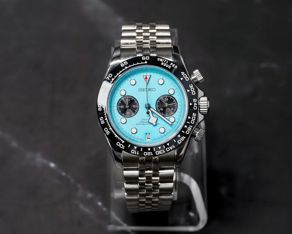 D-racing BlackBay Turquoise Chrono - Reloj personalizado con cristal de zafiro y cronógrafo VK63 | XP Watch Co.