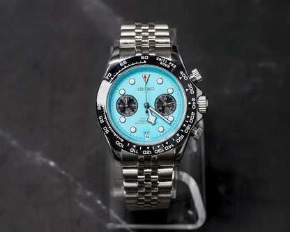 D-racing BlackBay Turquoise Chrono - Reloj personalizado con cristal de zafiro y cronógrafo VK63 | XP Watch Co.
