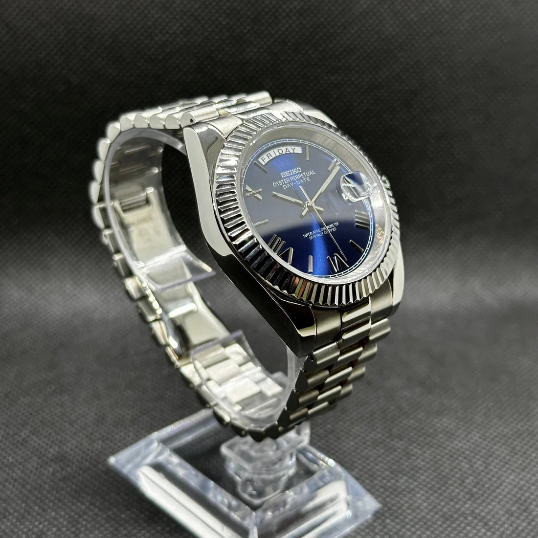 DD-President "Royal Blue Roman" - Reloj personalizado con cristal de zafiro y acero inoxidable 316L | XP Watch Co.
