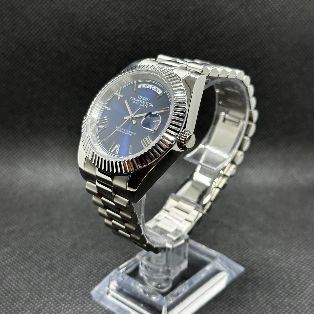 DD-President "Royal Blue Roman" - Reloj personalizado con cristal de zafiro y acero inoxidable 316L | XP Watch Co.