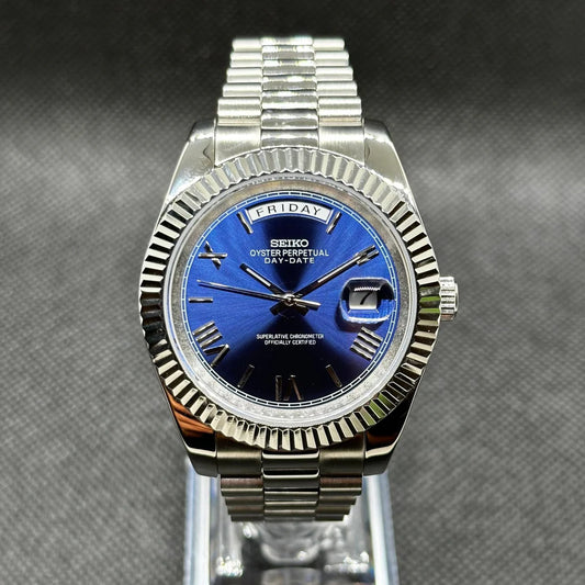Reloj Automático XP Mod XP Mod DD-President "Royal Blue Roman" con cristal zafiro, acero 316L, movimiento NH35 automático | XP Watch Co.
