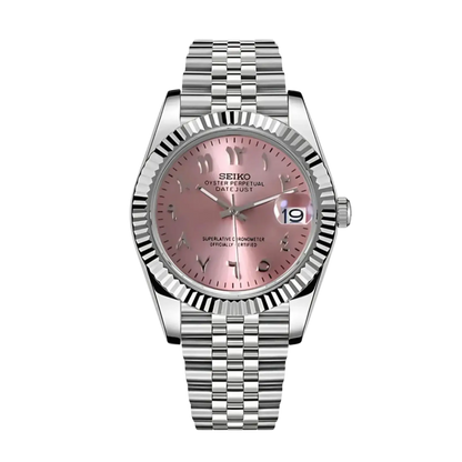 DJ-Fluted "Pink" Árabe - Reloj personalizado con cristal de zafiro y acero inoxidable 316L | XP Watch Co.