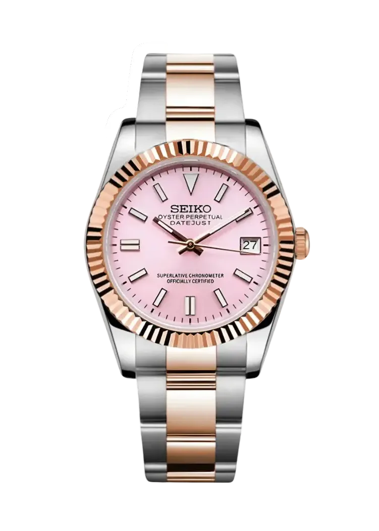 DJ-Fluted "Pink dual tone" - Reloj personalizado con cristal de zafiro y acero inoxidable 316L | XP Watch Co.